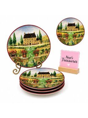 Block By Gear 1995 COUNTRY VILLAGE House  Stoneware Salad Lunch Plate Set 4
